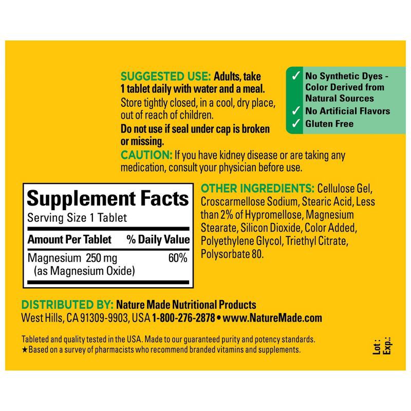 slide 3 of 10, Nature Made Magnesium Oxide 250mg Muscle, Nerve, Bone & Heart Support Supplement Tablets - 200ct, 250mg, 200 ct