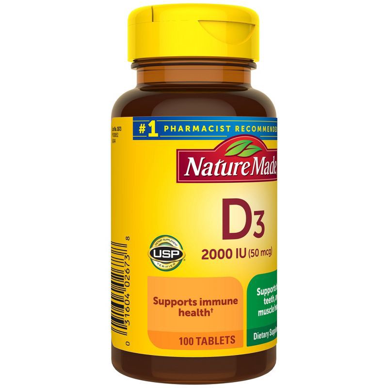 slide 4 of 4, Nature Made Vitamin D3 2000 IU (50 mcg) Tablets, Muscle, Teeth, Bone & Immune Support Supplement - 100ct, 100 ct