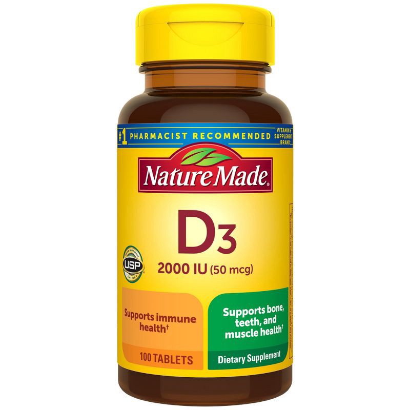 slide 1 of 4, Nature Made Vitamin D3 2000 IU (50 mcg) Tablets, Muscle, Teeth, Bone & Immune Support Supplement - 100ct, 100 ct