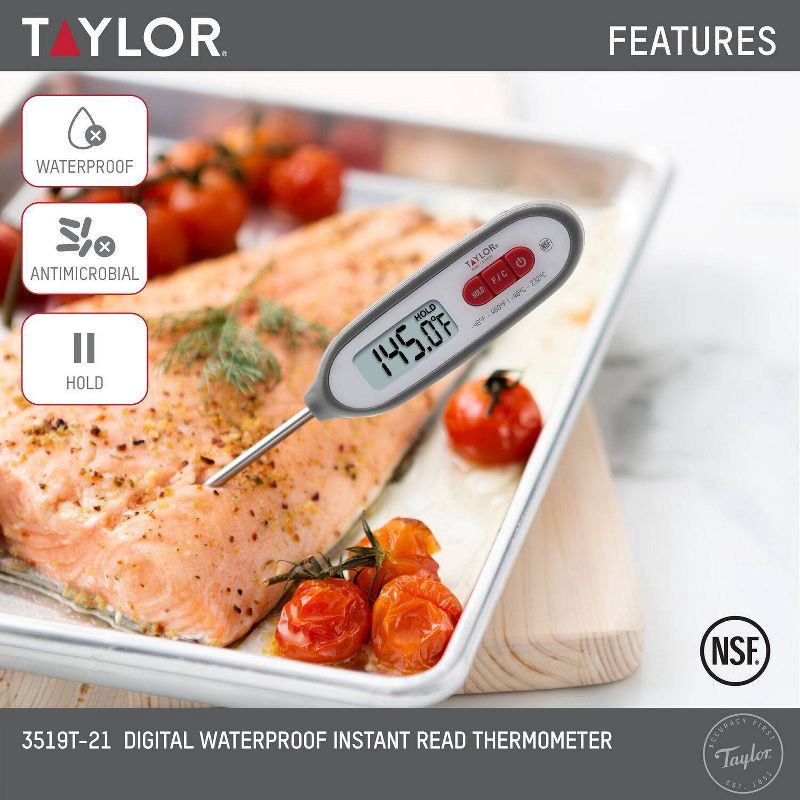 slide 4 of 5, Taylor Compact Instant-Read Pen Style Digital Kitchen Meat Thermometer: Stainless Steel, Digital Display, -40 to 450°F, 1 ct