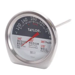 Taylor Leave-in Meat Analog Dial Kitchen Thermometer: Stainless Steel, Large Dial, Oven Safe, 120-200°F, No Battery Needed