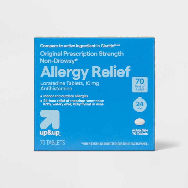 slide 1 of 4, Loratadine Antihistamine 10mg Non Drowsy Allergy Relief Tablets - 70ct - up&up™, 70 ct; 10 mg