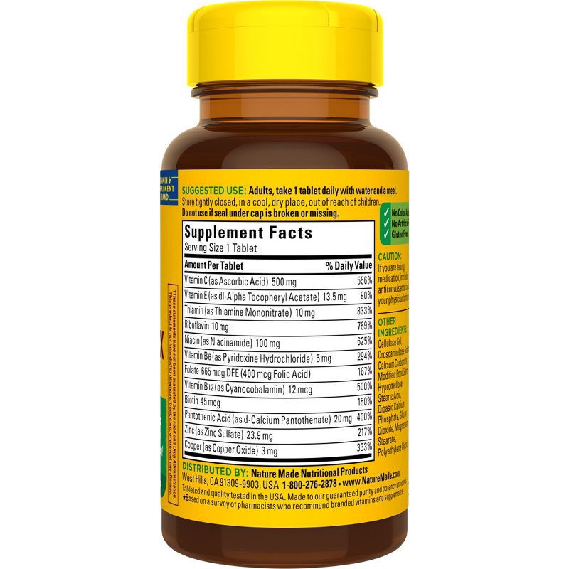 slide 2 of 3, Nature Made Stress Vitamin B Complex with Vitamin C and Zinc Supplement Tablets for Immune Support - 75ct, 75 ct