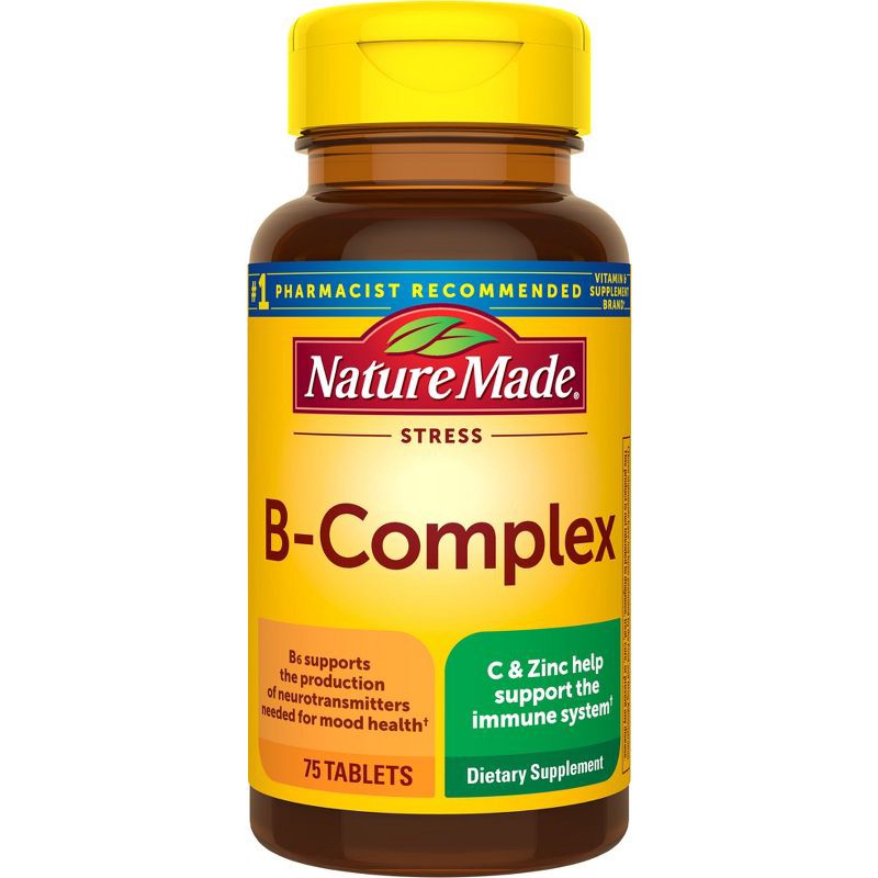 slide 1 of 3, Nature Made Stress Vitamin B Complex with Vitamin C and Zinc Supplement Tablets for Immune Support - 75ct, 75 ct