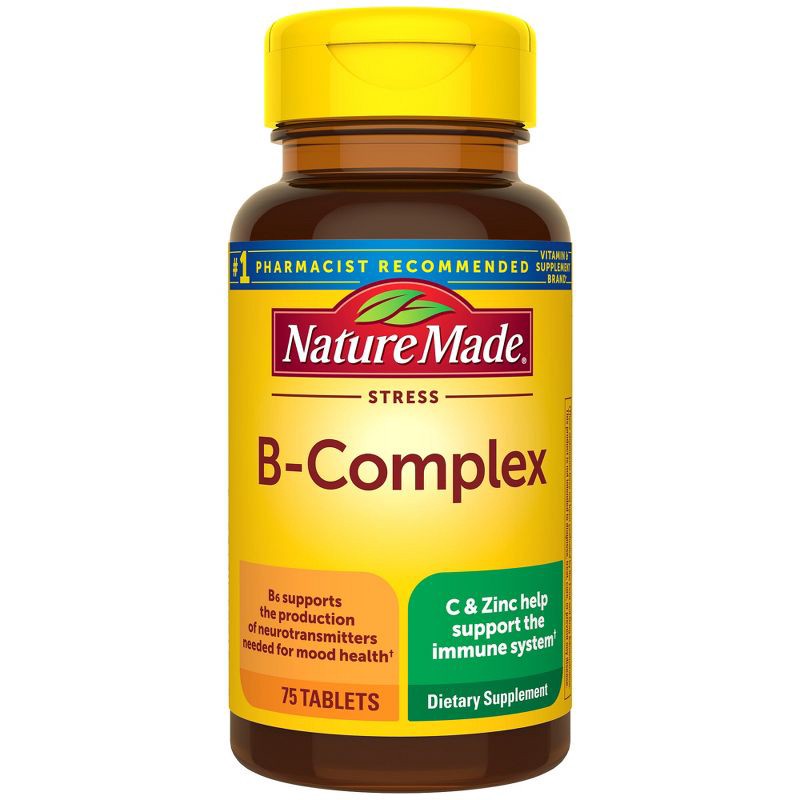 slide 1 of 10, Nature Made Stress Vitamin B Complex with Vitamin C and Zinc Supplement Tablets for Immune Support - 75ct, 75 ct