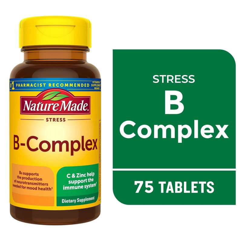 slide 9 of 10, Nature Made Stress Vitamin B Complex with Vitamin C and Zinc Supplement Tablets for Immune Support - 75ct, 75 ct