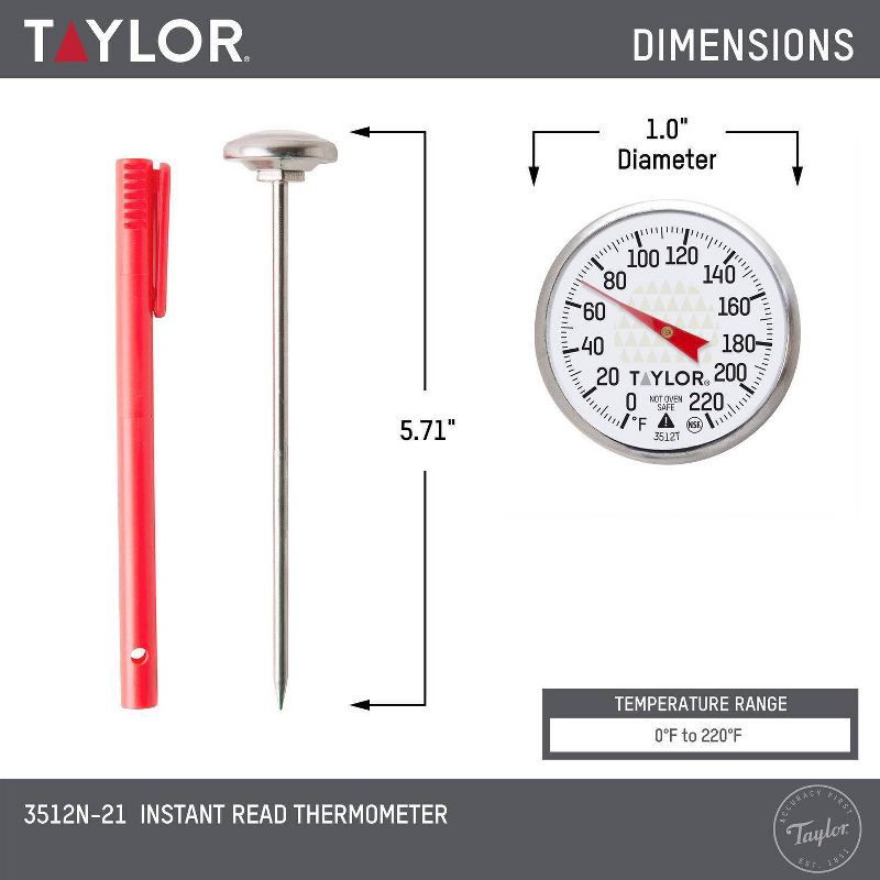 slide 6 of 7, Taylor 1" Instant-Read Analog Dial Kitchen Meat Cooking Thermometer, 1 ct
