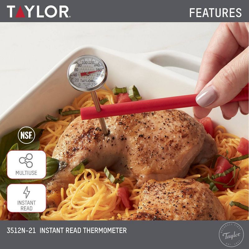 slide 7 of 7, Taylor 1" Instant-Read Analog Dial Kitchen Meat Cooking Thermometer, 1 ct