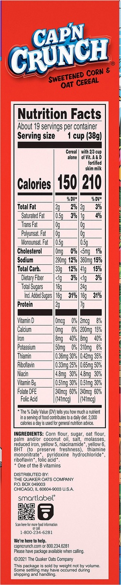 slide 6 of 6, Cap'n Crunch Sweetened Corn & Oat Cereal 25.7 Oz, 25.7 oz