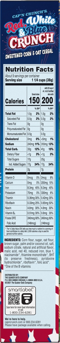 slide 6 of 6, Cap'N Crunch Red, White, Blue Crunch Fruit Cereal, 11.5 oz