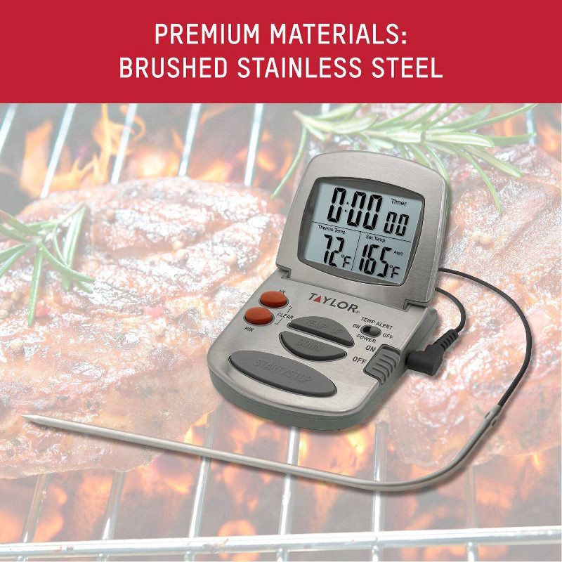 Taylor Gourmet Programmable Stainless Steel Probe Kitchen Thermometer with  Timer