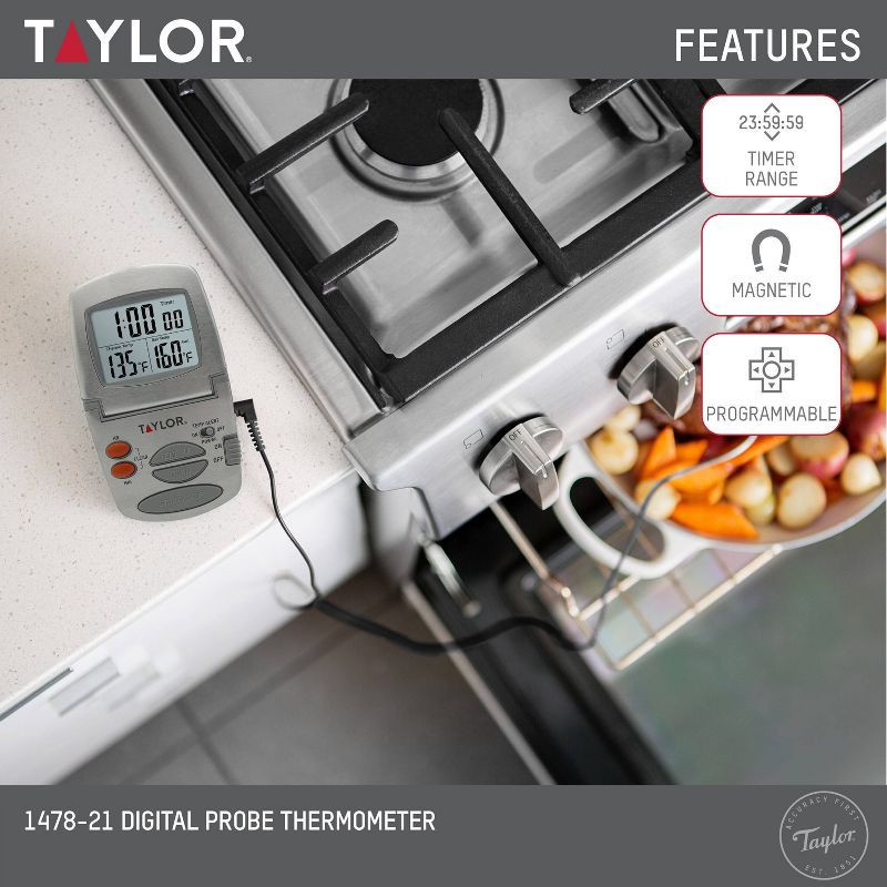 slide 8 of 8, Taylor Programmable Stainless Steel Wire Probe Kitchen Meat Cooking Thermometer, 1 ct