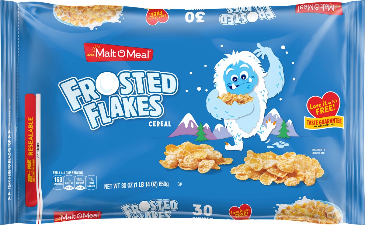 slide 4 of 7, Malt-O-Meal Frosted Flakes Cereal, Frosty Flakes Breakfast Cereal, 30 OZ Bag, 30 oz