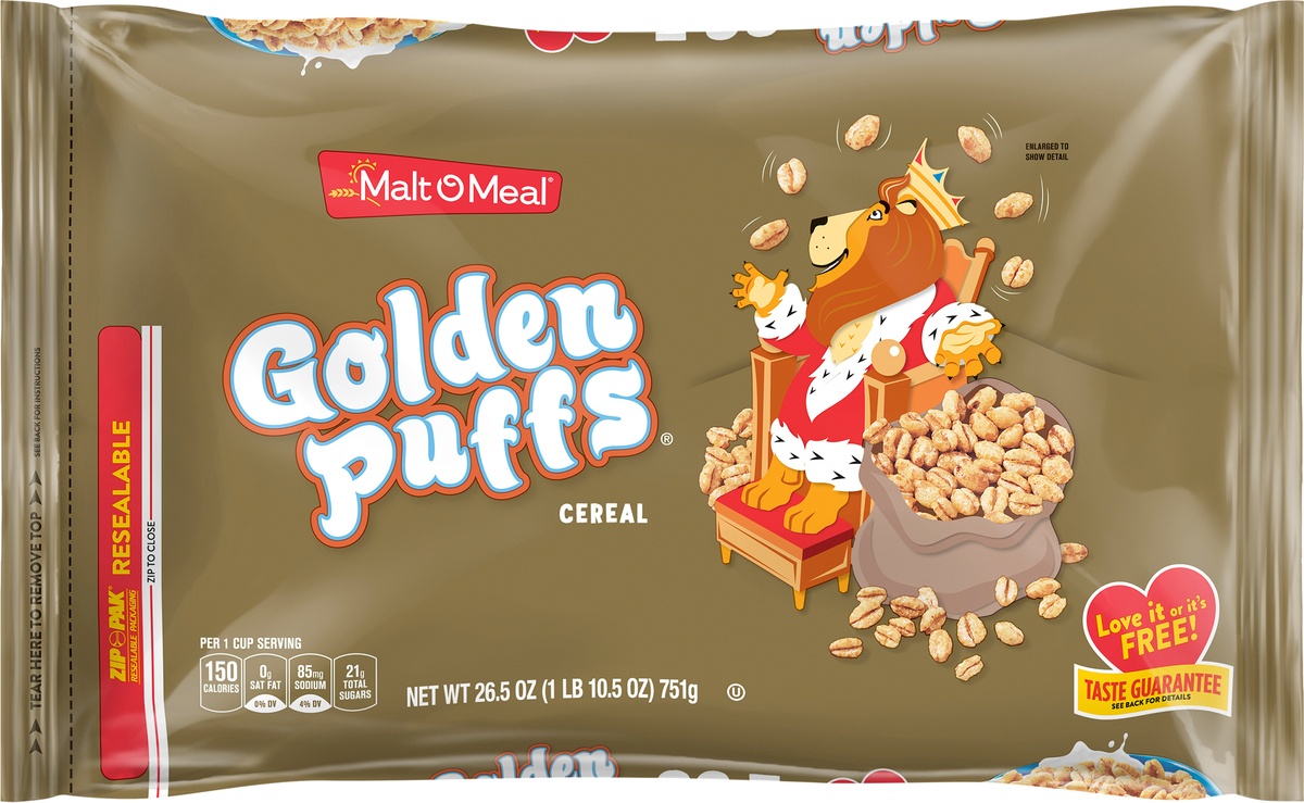 slide 4 of 7, Malt-O-Meal Golden Puffs Breakfast Cereal, Puffed Wheat Cereal, 26.5 OZ Bag, 26.5 oz