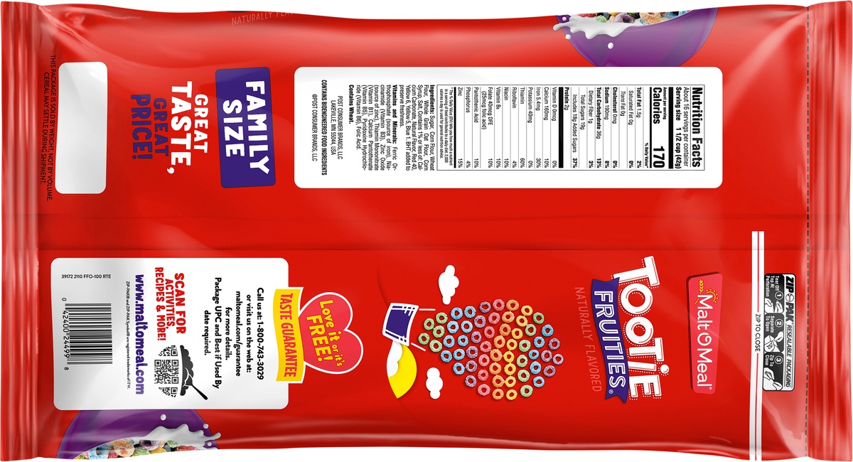 slide 7 of 7, Malt-O-Meal Tootie Fruities Cereal, Fruity Breakfast Cereal, 23 OZ Bag, 23 oz