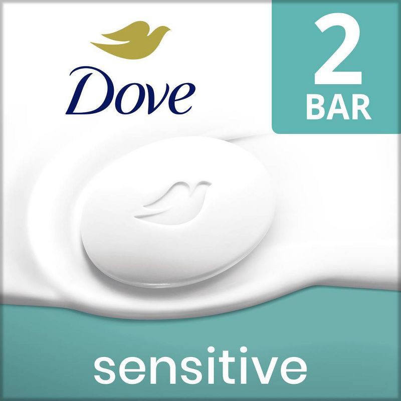 slide 1 of 9, Dove Beauty Sensitive Skin Moisturizing Unscented Beauty Bar Soap - 2pk - 3.75oz each, 2 ct, 3.75 oz