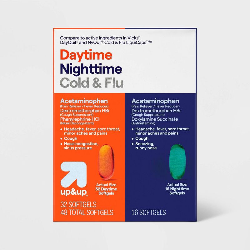 slide 1 of 6, Day/Night Multi -Symptom Cold & Flu Relief Combo Pack Softgels 48ct - up&up™, 48 ct