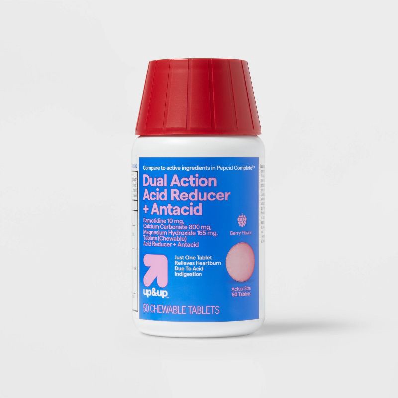 slide 1 of 4, Famotidine 10mg Dual-Action Acid Controller Chew Tablets - Berry Flavor - 50ct - up&up™, 50 ct; 10 mg