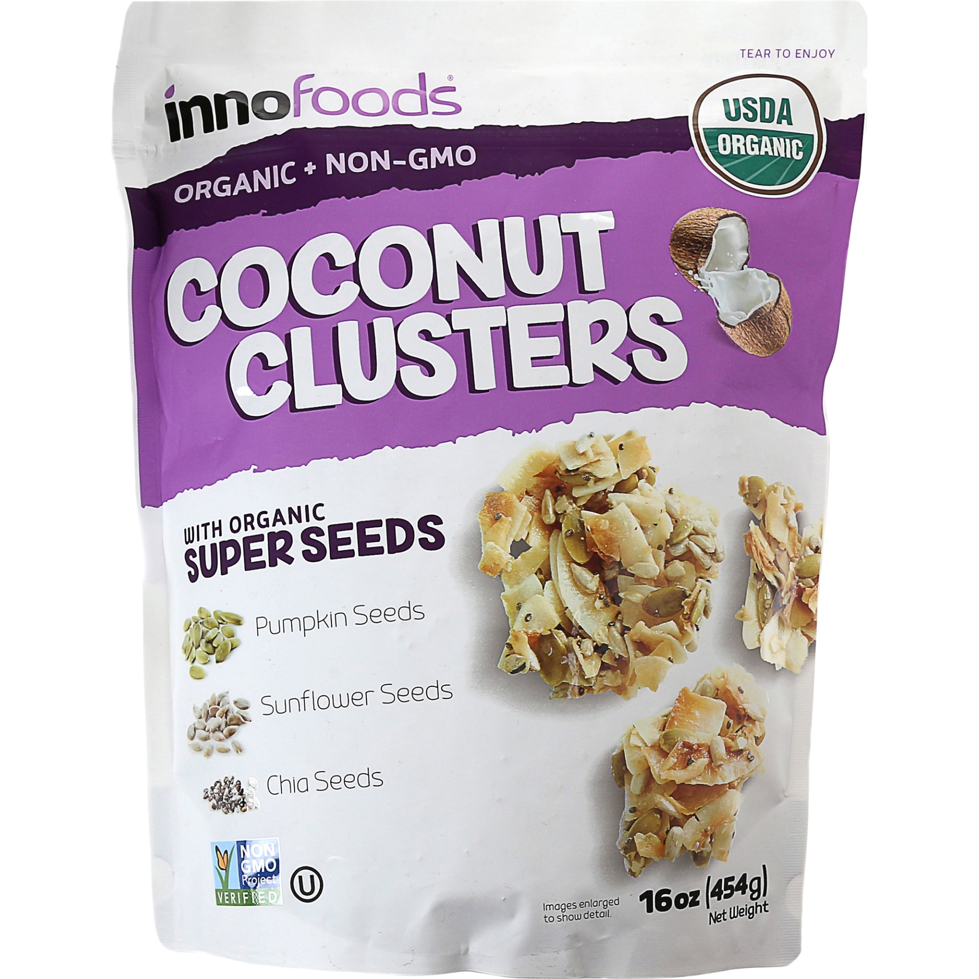 slide 1 of 1, Inno Foods Organic Coconut Clusters, 