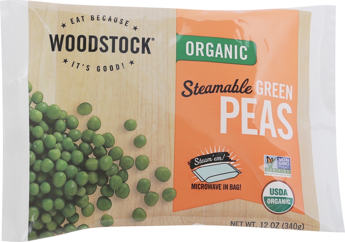 slide 10 of 13, Woodstock Organic Steamable Green Peas 12 oz, 12 oz