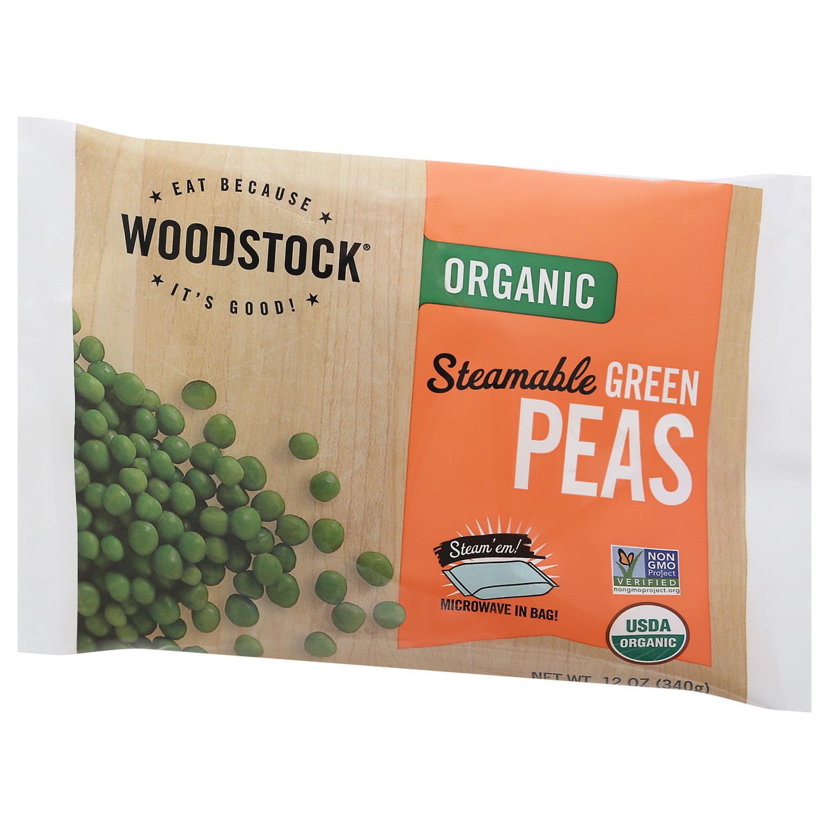 slide 7 of 13, Woodstock Organic Steamable Green Peas 12 oz, 12 oz