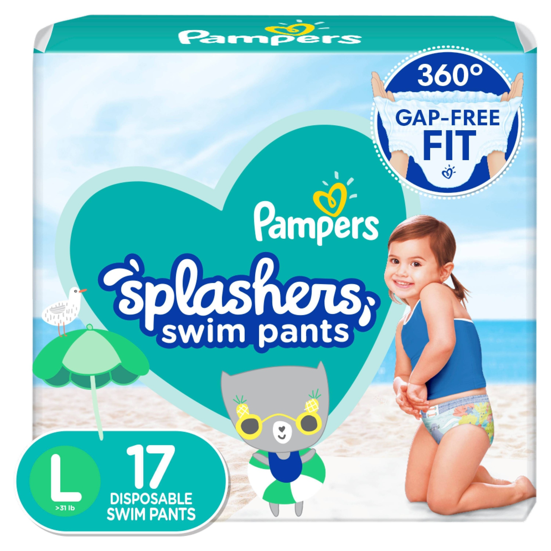 slide 1 of 7, Pampers Splashers Disposable Swim Pants - Size L (17ct), 17 ct