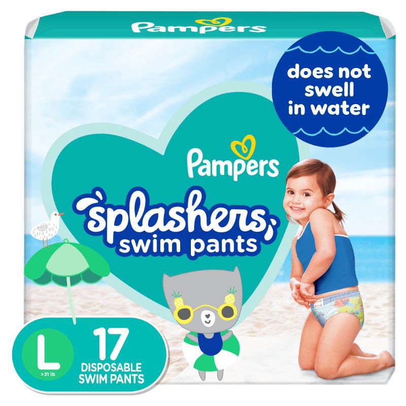 slide 1 of 11, Pampers Splashers Disposable Swim Pants Jumbo Pack - L - 17ct, 17 ct