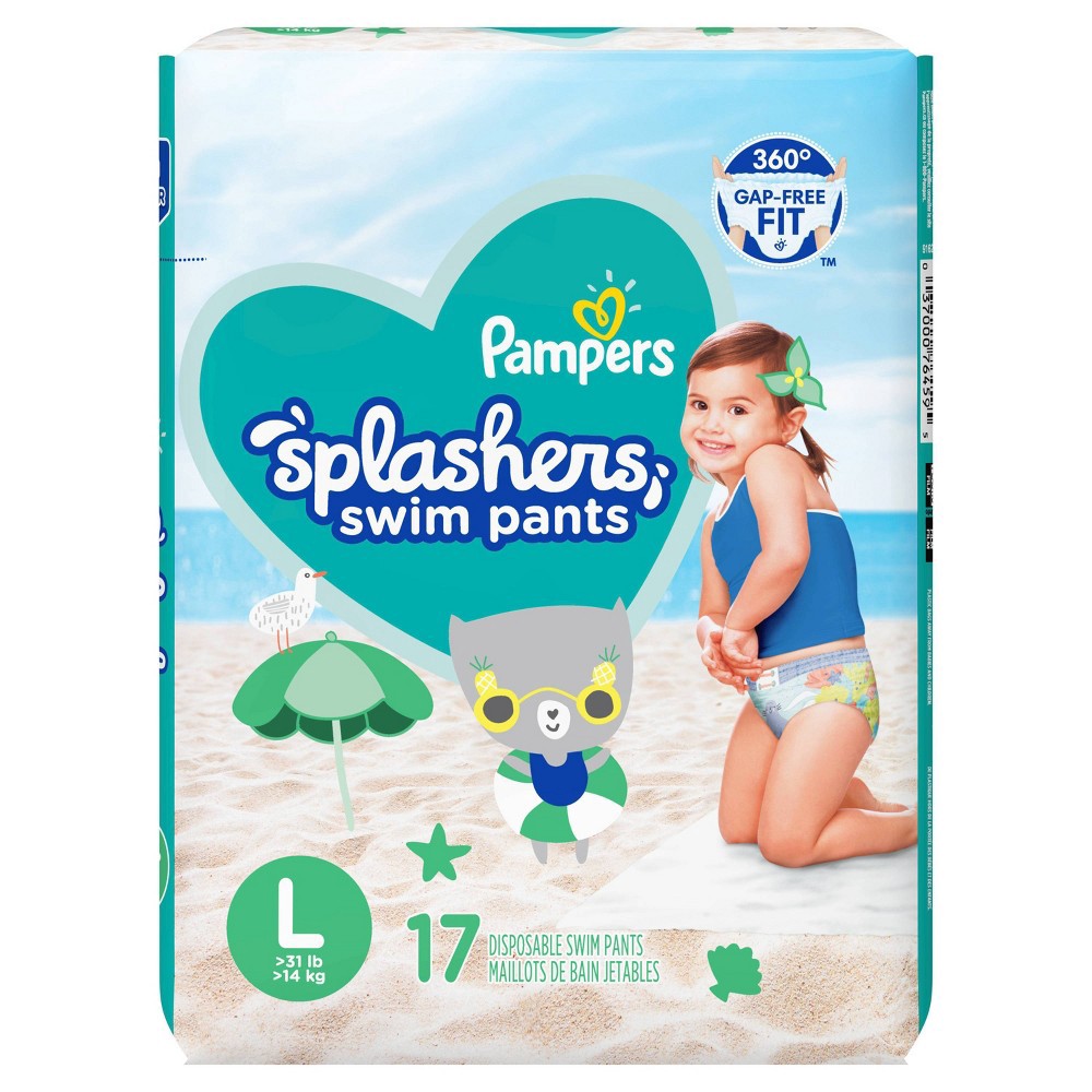 slide 7 of 7, Pampers Splashers Disposable Swim Pants - Size L (17ct), 17 ct