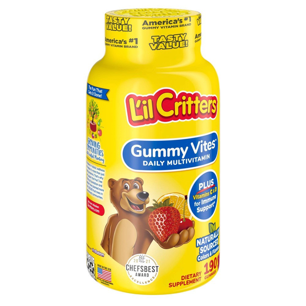 slide 3 of 6, L'il Critters Gummy Vites Complete Kids Multivitamin Gummy - Strawberry, Orange & Cherry - 190ct, 190 ct