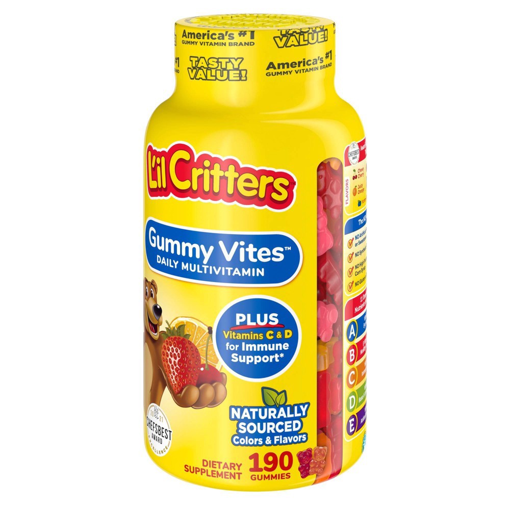 slide 4 of 6, L'il Critters Gummy Vites Complete Kids Multivitamin Gummy - Strawberry, Orange & Cherry - 190ct, 190 ct