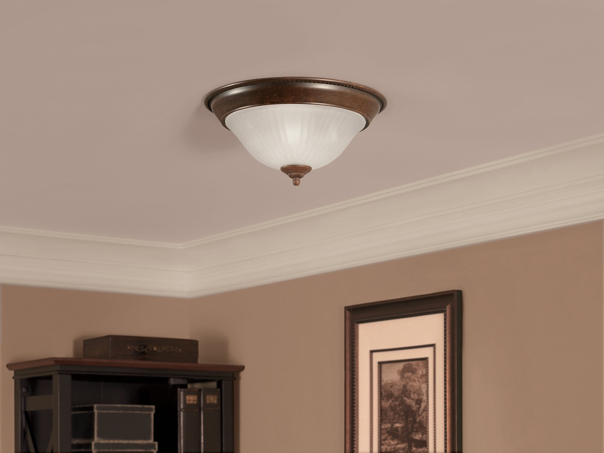slide 1 of 6, allen + roth 2 -Light 13-in Antique Brown Flush Mount Light, 1 ct