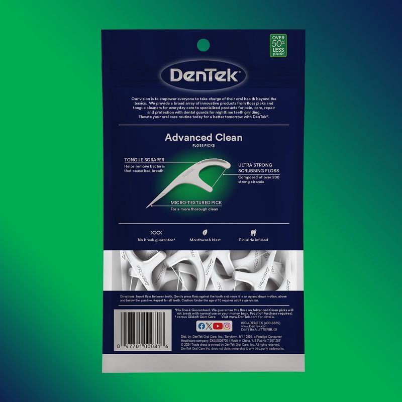 slide 8 of 9, DenTek Advanced Clean Floss Picks for Tight Teeth - Mouthwash Mint - 90ct, 90 ct