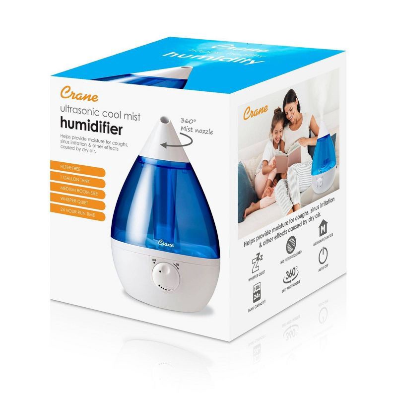 slide 2 of 10, Crane Drop Ultrasonic Cool Mist Humidifier - Blue/White - 1gal, 1 gal