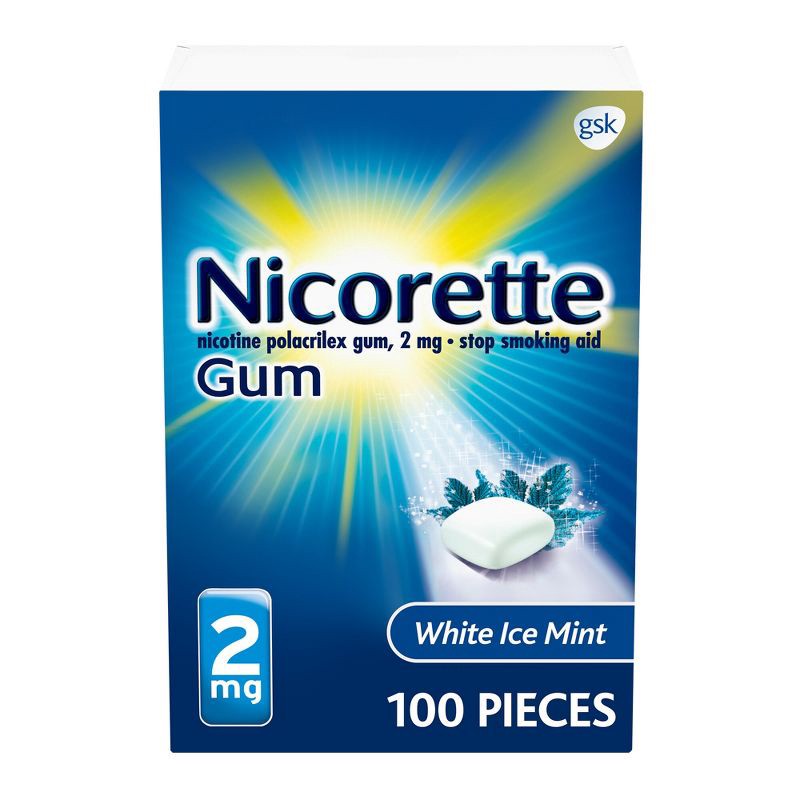 slide 1 of 9, Nicorette 2mg Stop Smoking Aid Nicotine Gum - White Ice Mint - 100ct, 100 ct; 2 mg