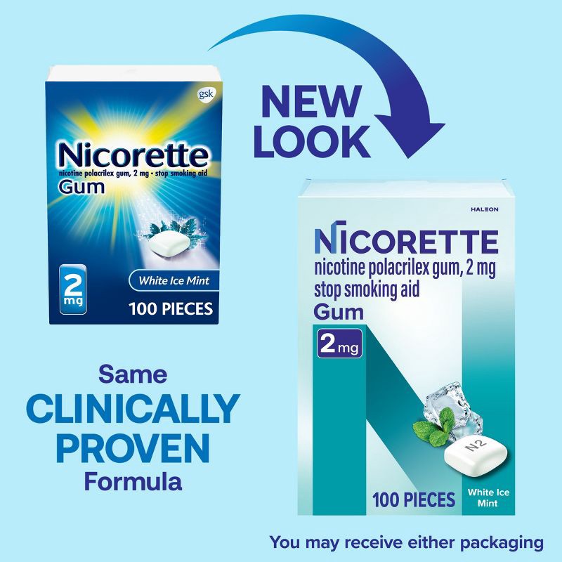 slide 6 of 11, Nicorette 2mg Stop Smoking Aid Nicotine Gum - White Ice Mint - 100ct, 100 ct; 2 mg