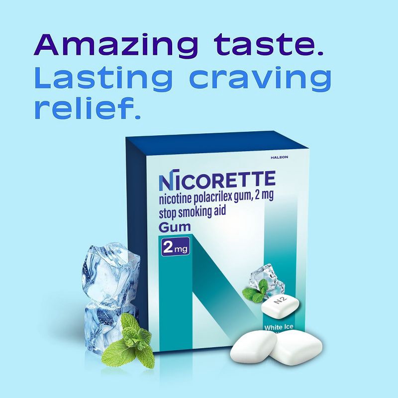 slide 5 of 11, Nicorette 2mg Stop Smoking Aid Nicotine Gum - White Ice Mint - 100ct, 100 ct; 2 mg