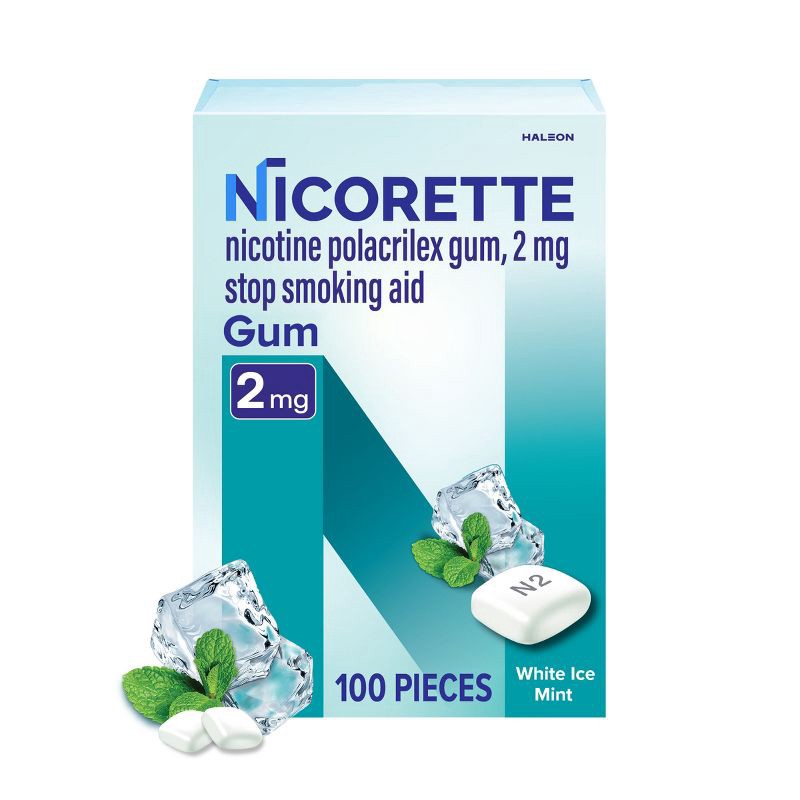 slide 1 of 11, Nicorette 2mg Stop Smoking Aid Nicotine Gum - White Ice Mint - 100ct, 100 ct; 2 mg