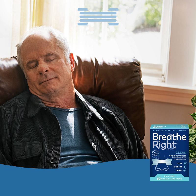 slide 4 of 6, Breathe Right Clear Small/Medium Drug-Free Nasal Strips for Congestion Relief - 30ct, 30 ct