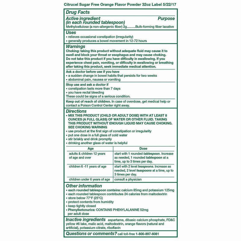 slide 10 of 12, Citrucel Sugar Free Fiber Therapy Powder - Orange - 32oz, 32 oz