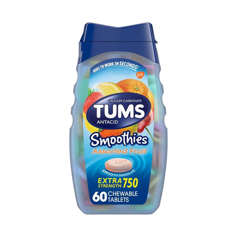 slide 1 of 9, TUMS Extra Strength Smoothies Assorted Fruit Antacid Chewable Tablets - 60ct, 60 ct