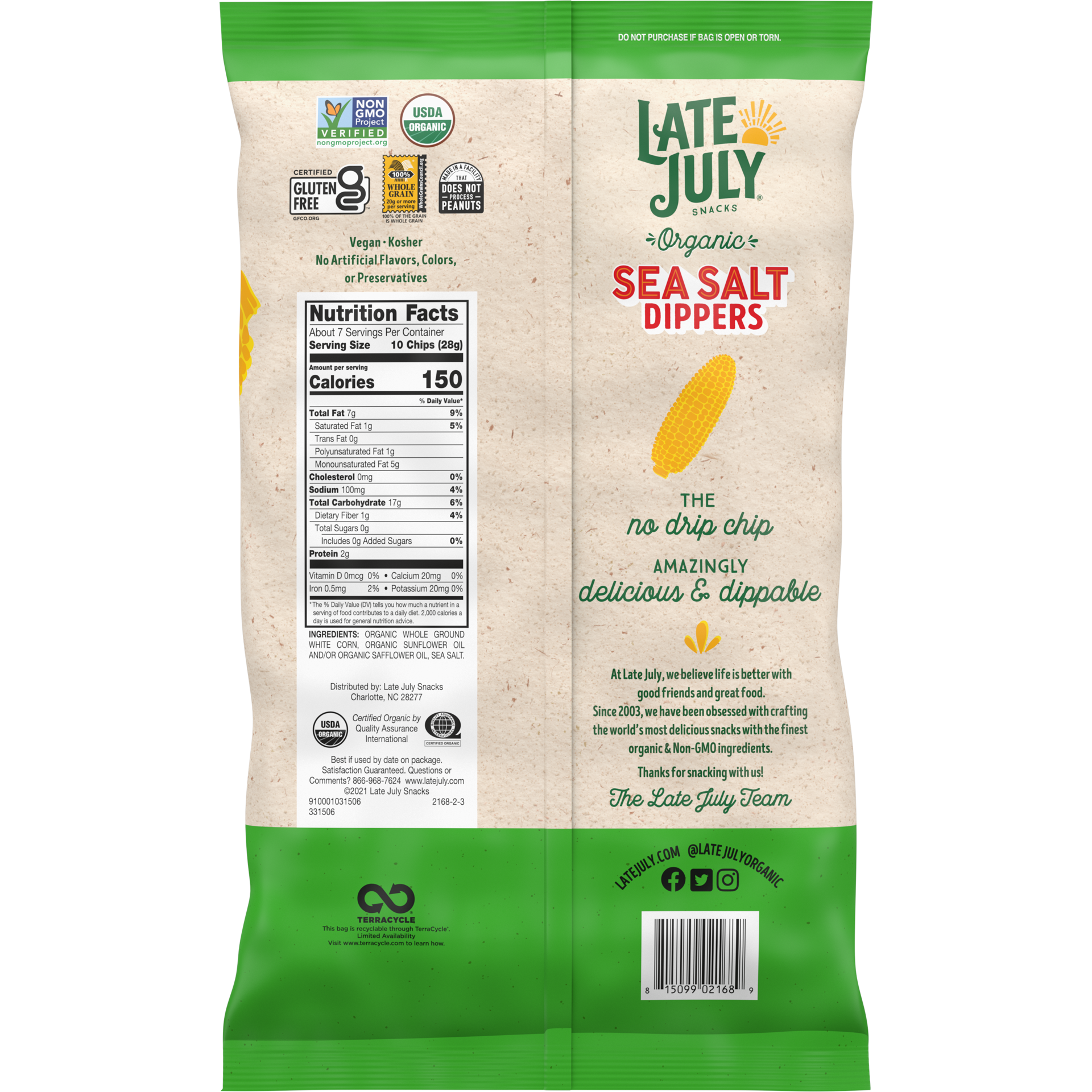 slide 4 of 5, Late July Snacks Late July Sea Salt Dippers Organic Tortilla Chips, 7.4 Oz Bag, 1 ct