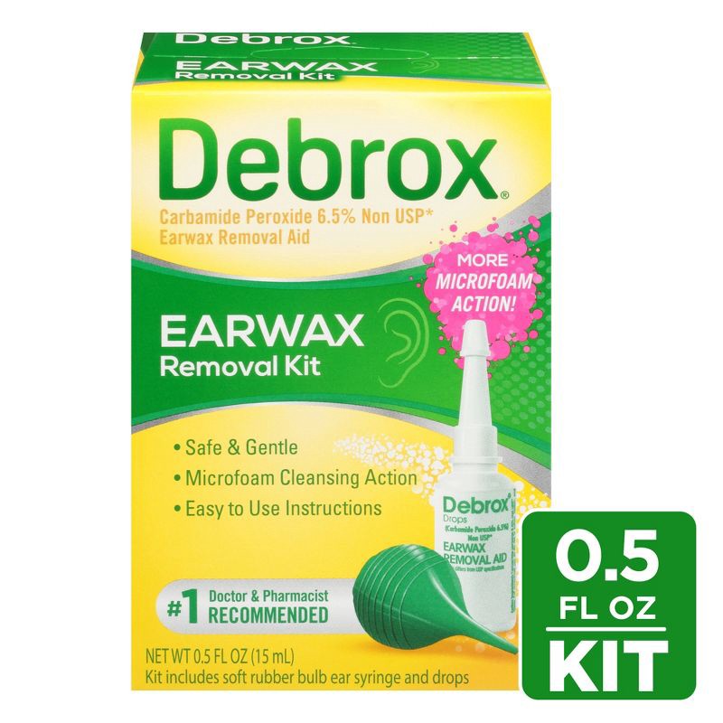 slide 1 of 12, Debrox Earwax Removal Kit with Ear Drops & Bulb Ear Syringe - 0.5 fl oz, 0.5 fl oz