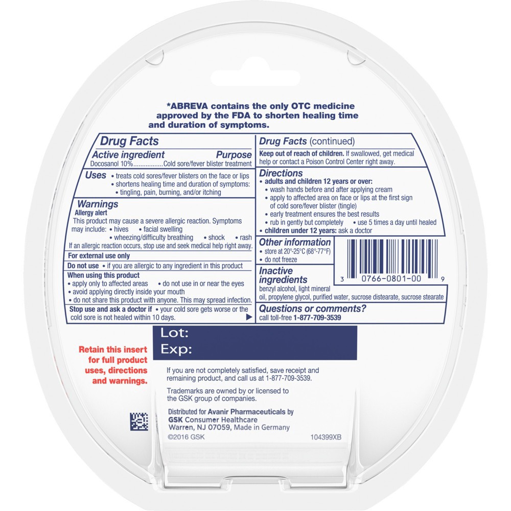 slide 3 of 11, Abreva 10% Docosanol Cold Sore Treatment, Treats Your Fever Blister in 2.5 Days - 0.07 oz Tube, 0.07 oz