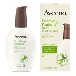 Aveeno Positively Radiant Daily Face Moisturizer - SPF15 - 4oz: Hypoallergenic, Oil-Free, Noncomedogenic, For Normal to Dry Skin