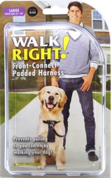 Walk Right! Front-Connect No-Pull Padded Dog Harness, Black, Large - 26"-38", 45-80 lb