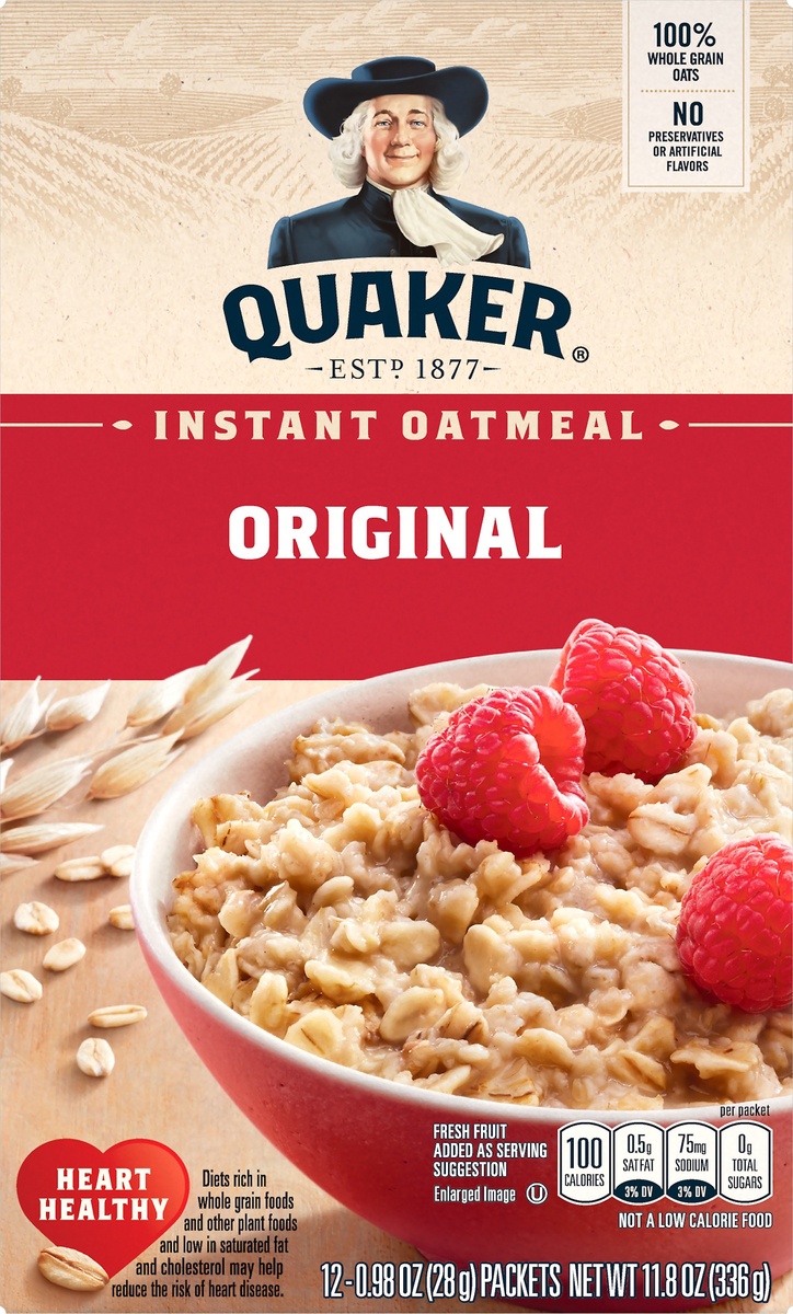 slide 7 of 9, Quaker Original Heart Healthy Oatmeal - 12ct, 12 ct