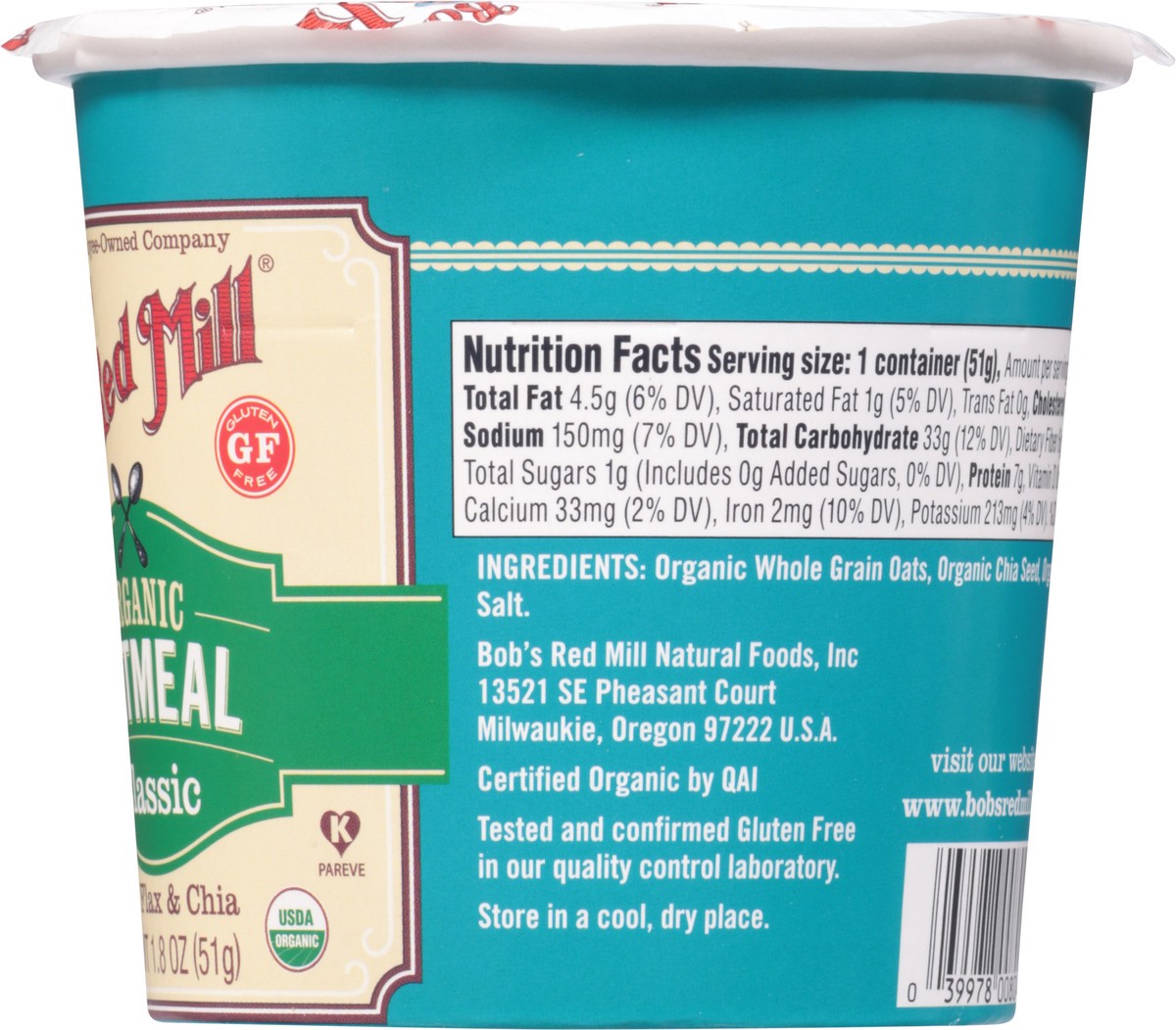 slide 8 of 9, Bob's Red Mill Organic Oatmeal Classic With Flax & Chia, 2.43 oz