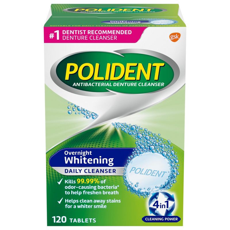 slide 1 of 9, Polident Overnight 120ct Denture Cleaning Tablets, 120 ct