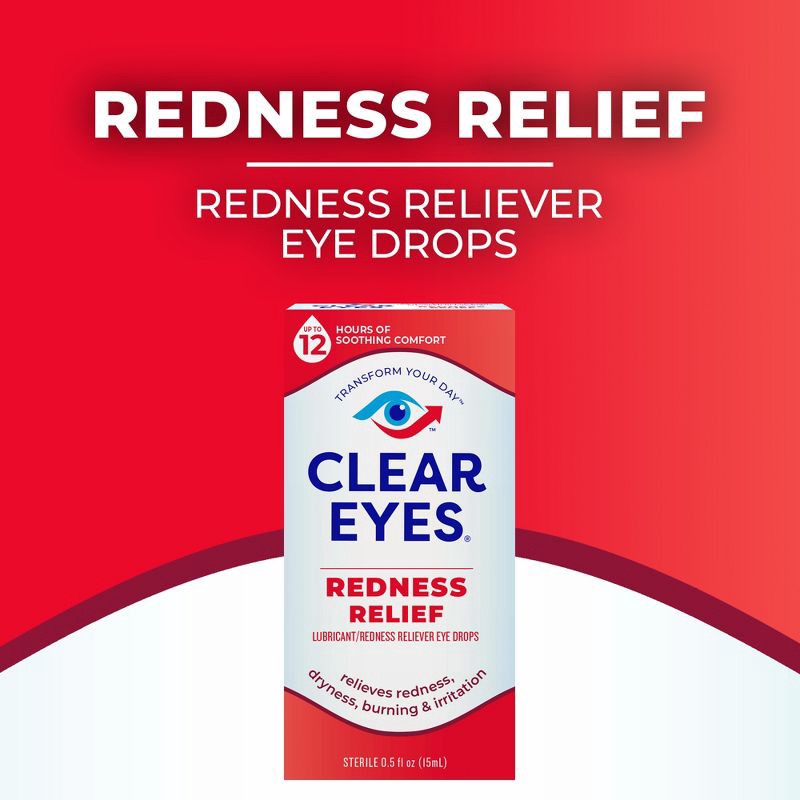 slide 7 of 7, Clear Eyes Redness Relief Eye Drops for Redness, Dryness, Burning, & Irritation - 0.5 fl oz, 0.5 fl oz