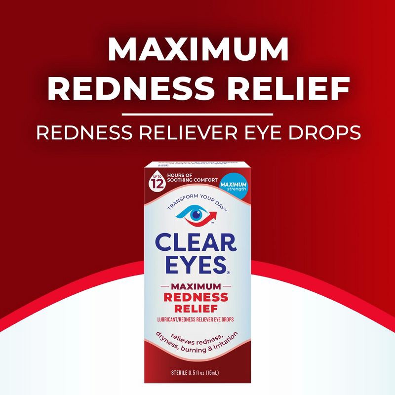 slide 7 of 7, Clear Eyes Maximum Strength Eye Drops for Redness Relief, Dryness, Burning, & Irritation - 0.5 fl oz, 0.5 fl oz